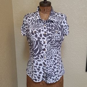 NWT BCBG MAXAZRIA GREY/WHITE LEOPARD PRINT TOP S